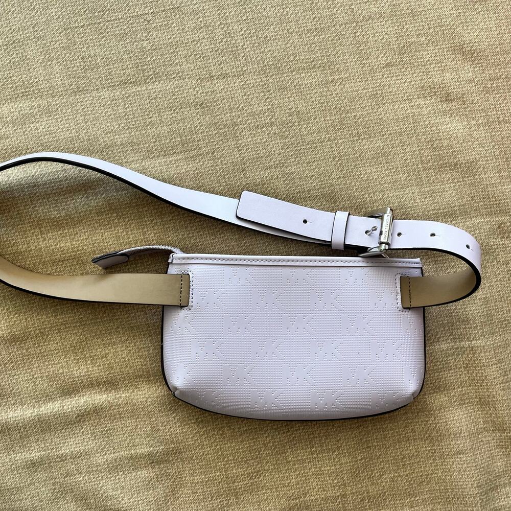 Michael Kors Logo Pattern Lilac Lavender Purple 8x5" Leather Belt Bag | Size S/M - Picture 8 of 11